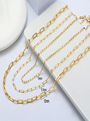Paperclip Chain Necklace for women 925 Sterling Silver 3mm 14K White Gold Plated Dainty Silver Clasp Chain