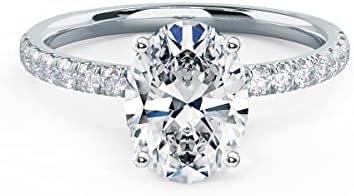 Engagement Ring 2 CT Moissanite Oval Cut Pave Engagement Rings for Women Platinum Plated Silver