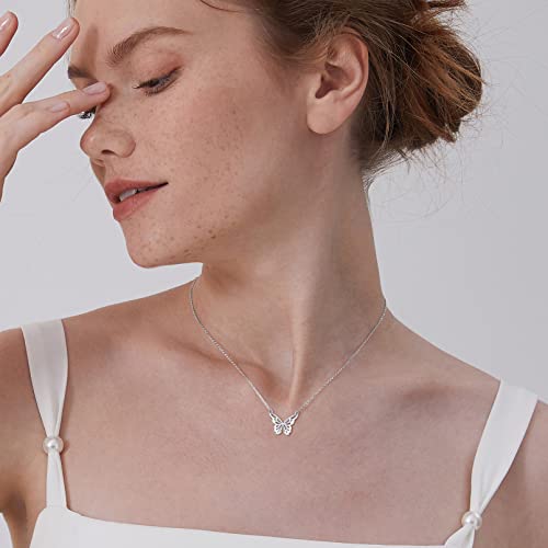 925 Sterling Silver Butterfly Necklace for Girls, Dainty Cute Butterfly Pendant Necklace for Women Minimalist Everyday Jewelry