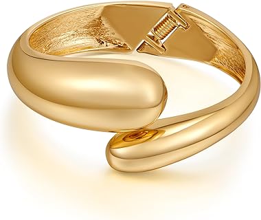 Gold Bangle Bracelets for Women Chain Hinge Cuff Bangles Fashion Chunky Elastic Bracelet for Teen Gifts for Her