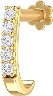 FINEROCK 18K Yellow Gold Open Hoop Nose Ring featuring 5 White-Diamonds, Classy Everyday Jewelry
