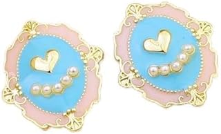 QLUYCKW Enamel Pearl Earrings for Women Flower Girls Chic Pink Blue Heart Noble Temperament Stud Earrings Trendy Circle Jewelry for Barbie Prom
