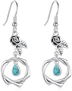 Turquoise Dangle Tragus Earrings with French Wire Back Finding and Rose design in Sterling Silver