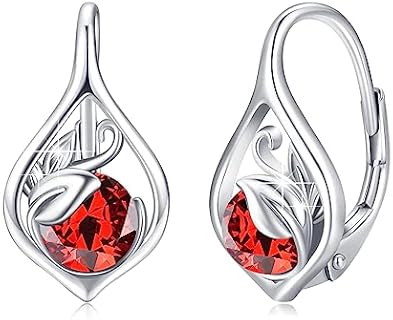 Birthstone Leaf Hoop Earrings S925 Sterling Silver Birthstone Small Hoop Earrings Hypoallergenic Leaf Earrings Birthstone Earrings Jewelry Gift for Women Girls