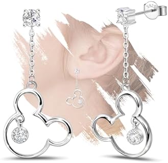Cute Stud Earrings for Girls Teens Women - Sterling Silver Hypoallergenic Cubic Zirconia Mouse Drop Dangle Earrings Dainty Sweet Red Bow Earrings Studs Post Fashion Jewelry Gifts for Christmas