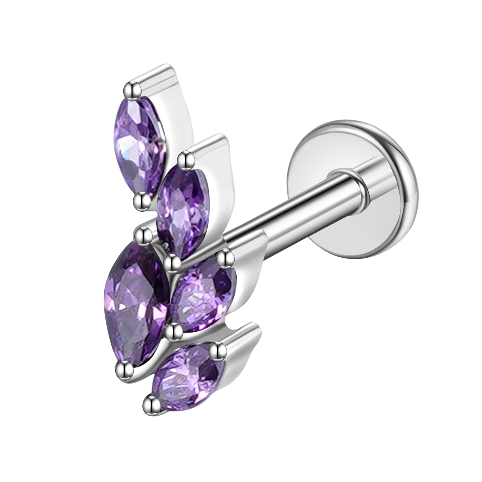 Cubic Zirconia Studded Dog Nose Print Ring, 16G G23 Titanium Cartilage Earrings for Women, Hyperallergenic Flat Back Stud Design, For Cartilage and Medusa Piercings