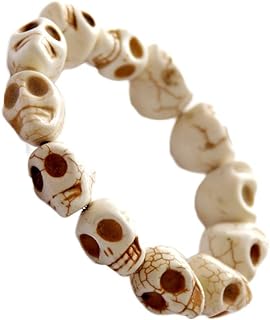 Unisex Gothic Alloy Skull Bead Bracelet with Easy Hook Clasp and Bead Chain Design - Punk Personality Stone Made Accessory