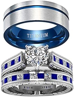 Titanium Wedding Ring Set with Cubic Zirconia for Couples in Heart Design - Gold Plated, Durable and Non-Allergenic