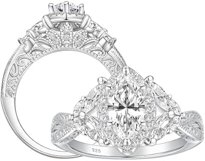 SHELOVES Art Deco Marquise Cluster Halo Wedding Engagement Rings For Women AAAAA CZ 925 Sterling Silver Sz 5-10
