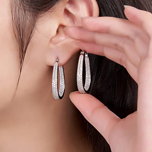 925 Sterling Silver Post Hoop Earrings for Women Gilrs Multcolors Cubic Zirconia 14K Gold Plated Oval Chunky Silver Gold Hoop Earrings weinuo Jewelry