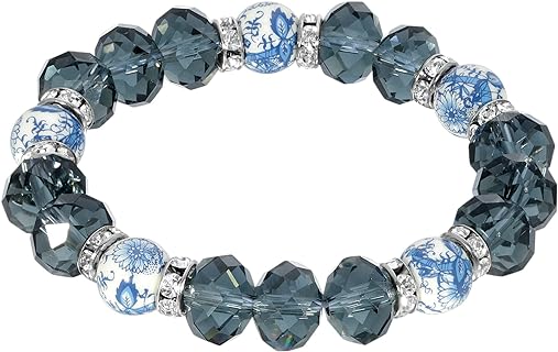 1928 Jewelry Blue Willow Dark Blue Bead Chain Bracelet for Stylish Individuals with Unique Vintage Aesthetic