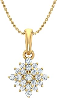 FINEROCK 1/4 Carat Diamond Cluster Pendant Necklace in 10K Gold (Silver Cable Chain)