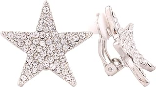 Rhinestone-Embellished Star Clip-On Earrings with Secure Back Finding, Alloy Material, Perfect for Stylish Individuals – Hypoallergenic Design, Double Coated Gold/Silver Finish
