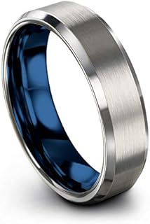 P. Manoukian Tungsten Carbide Wedding Band Ring 6mm for Men Women Green Red Blue Purple Grey Copper Fuchsia Teal Bevel Edge Brushed Polished