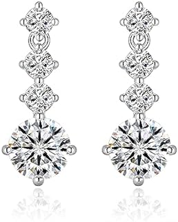 Exquisite Moissanite Drop Earrings for Women with White Gold Plating on Sterling Silver, Square Design, Hypoallergenic for Sensitive Ears, Ideal Valentine's Day/Birthday/Christmas Gift