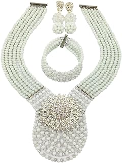 Stunning Lobster Clasp Nigerian Beads Necklace with Glass Crystal Gems for Fashion-Forward Women - Perfect Bridal Accessory or Gift.