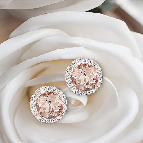 Women Rose Gold Plated Cubic Zirconia Simulated Morganite Halo Stud Earrings