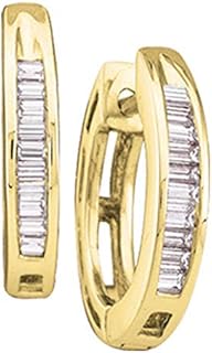 The Diamond Deal 10kt Yellow Gold Womens Baguette Diamond Huggie Hoop Earrings 1/8 Cttw
