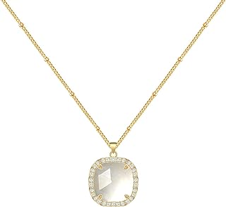 14K Gold Plated Healing Crystal Simple Necklace, Natural Gemstone Square Pendant Necklaces for Women