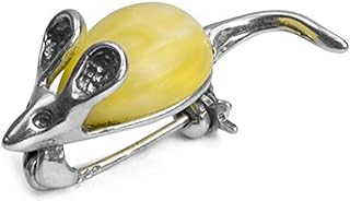 Amber Sterling Silver Mouse Brooch Pin