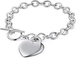 PORI JEWELERS .925 Sterling Silver Heart Charm Bracelet - For Women and Girls - Toggle Lock - 7.5"