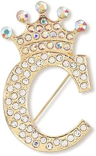 A-Z 26 Letters Brooches Pins for Women Girls Gold Alloy Crystal Crown Initial Brooch Jewelry Gift
