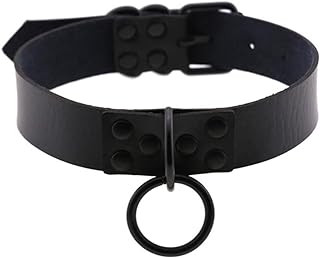 Adjustable Iron and PU Leather Circle Choker Necklace with Goth Rock Design - Perfect Fashion Accessory for Cosplay or Everyday Wear
