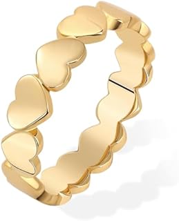 GOLLEY 14K Gold-Plated Heart Stackable Ring for Women - Wedding Band Ring,Heart Rings For Women,Love Ring,Meaningful Gift