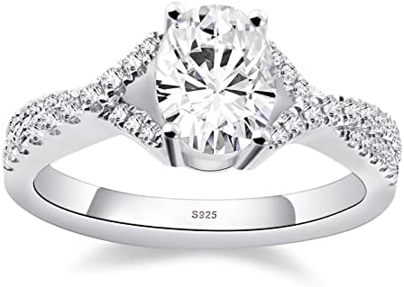 Moissanite Engagement Ring for Women, 18K White Gold Plated 925 Sterling Silver Twisted Vine Promise Rings, 2CT D Color VVS1 Clarity Lab Grown Oval Cut Diamond Anniversary Wedding Ring for Her Gift