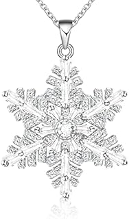 Snowflake Necklaces,Double layer Can Rotate Crystals Snowflake Pendant Necklace, 18K Gold Plated Snowflake Fashion Necklace for Women Teen Girls