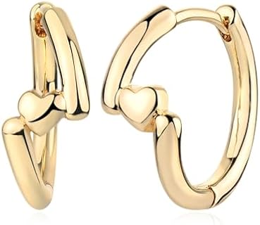 Hinged Hoop 14K Gold-Plated Heart Earrings For Women in Yellow Brass, Dangle Design By MYEARS - Hypoallergenic Everyday Jewelry