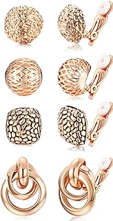 ORAZIO 4Pairs Clip On Earrings for Women Gold Silver Clip On Hoop Earrings Chunky Teardrop Clip Earrings Twist Round Clip On Stud Earrings No Piercing Fake Earrings Set