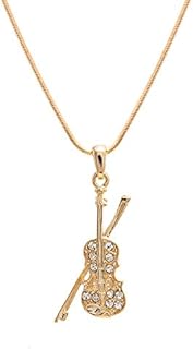 Gold-Plated Snake Chain Crystal Violin Necklace for Music Lovers - Unique Bow Design