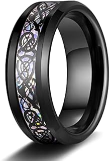 TRUMIUM 8mm Tungsten Ring for Men Celtic Dragon Inlay Red/ Green Mens Wedding Bands Comfort Fit Size 7-13
