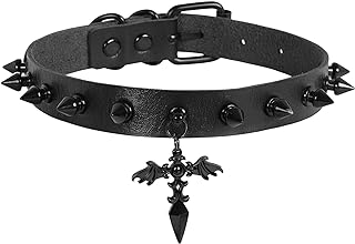 Cable Chain Black Faux Leather Choker with Gothic Spikes & Pendant - Unisex Necklace for Edgy Style