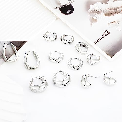 Wgoud Gold Hoop Earrings for Women, Chunky Lightweight Twisted Open Hoops Earring Set, Hypoallergenic Thick Huggie Hoop Earrings for Women Girls.