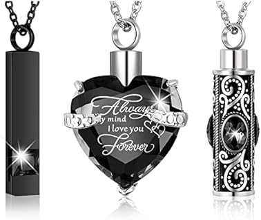 3 Pieces Cremation Urn Necklace for Ashes Keepsake Cremation Jewelry Vertical Bar Zircon Crystal Urn Necklace Urn Stainless Steel Memorial Pendant for Women Men Loved Ones