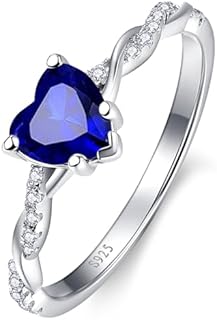 1.25ct Womens Heart Promise Ring, 925 Sterling Silver Heart Cut Created Emerald/Sapphire/Amethyst/Ruby/Cubic Zirconia/Opal Twisted Vine Engagement Ring for Women Size 5-10