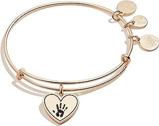 Alex and Ani Forever Touched My Heart Expandable Wire Bangle, Shiny Antique Gold Finish, Black Charm, 2 inches to 3.5 inches