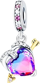 NUJIFFY 925 Sterling Silver Beads for Bracelets & Necklaces, Pink Purple Arrow Heart Cute Charms for Bracelets, Retro Shaped Birthday Graduation Jewelry Gifts for Women Men Teens Lover