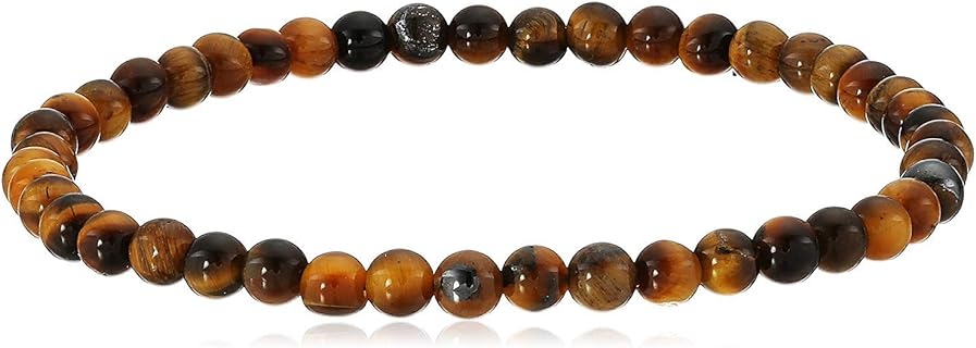 4mm Bead-Chain Tiger Eye Bracelet, Smooth Round Cut, Impressive Versatile Stretch Style for Men and Women