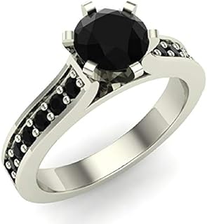 Black Diamond engagement rings for women 3/4 carat tw 14K White Gold Finish