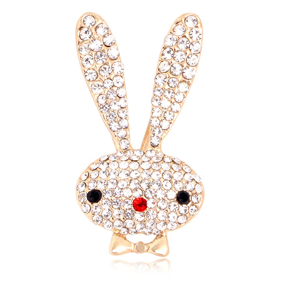 Twinkle Rhinestone Rabbit Animal Brooch Pin for Women Girls Teens Gold Plated Pave Crystal Bowknot Bunny Pet Brooches Lapel Pins Cute Dress Accessories Birthday Easter Holiday Jewelry Gift for Daughter Friend