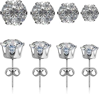 FuninCrea Boucles d'Oreilles Diamant en Argent 925 avec Zircone, Légères et Hypoallergéniques, Pour Femmes et Hommes, Idéales pour Tous les Jours et Toutes Occasions