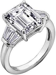 Women's Sterling Silver Emerald-Cut Cubic Zirconia Engagement Ring - Hypoallergenic, 3.60 Carat Prong-Set Cocktail Band, Size 5