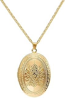 Fuqimanman2020 Vintage Engraved Flower Locket Picture Pendant Necklace Oval Heart Locket Hold Photo Picture Pendant Necklace Memory Jewelry