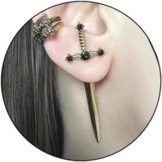 Gothic Sword Earrings Rhinestone Dagger Earrings Black Retro Sword Screw Earrings Cubic Zirconia Punk Sword Earrings Front Back Stud Earrings for Women Girl