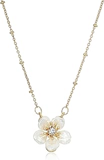 Lonna & Lilly Women's Necklace 16 Inch Flower Pendant - Worn Gold Tone/White/Crystal, One Size