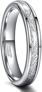Greenpod 4mm 6mm 8mm Tungsten Rings for Men Women Silver Dome Polished Meteorite Inlay Ring Wedding Bands for Him Size 4-15