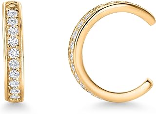 Clip-On Lab-Grown Diamond Cuff Earrings in Yellow Gold Plated Silver for Women - Huggie Design with Dazzling Stones